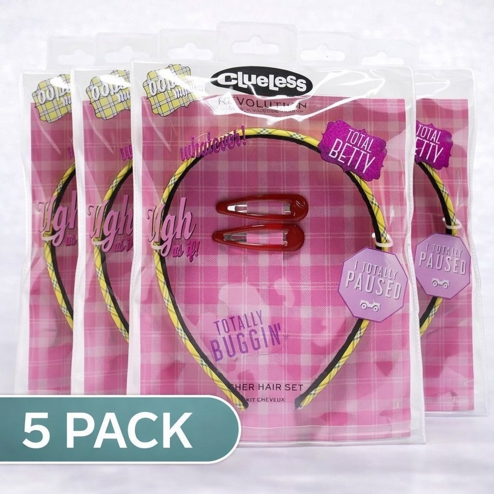 Revolution Beauty Clueless Cher Hair Set 5 Pack Yellow Plaid Headband Red Clips